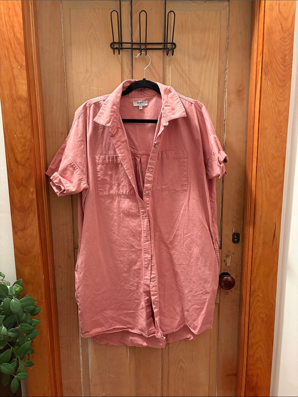 Oat New York Coral Button-Up Dress with Pockete